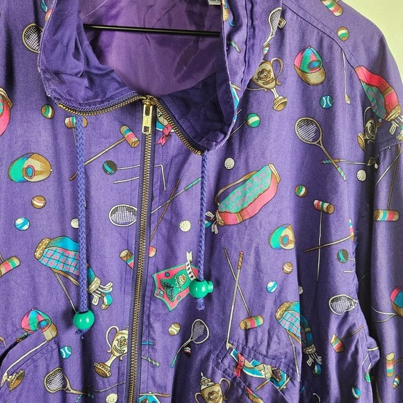 Vintage Drawstring Waist Zip Front Jackets Women's M Purple Golf Tennis‎ Croquet - Picture 5 of 11